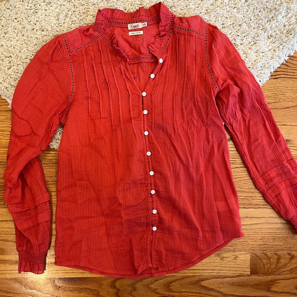 Beautiful Faherty Women’s Lily Blouse  washed orange/coral color sz XS